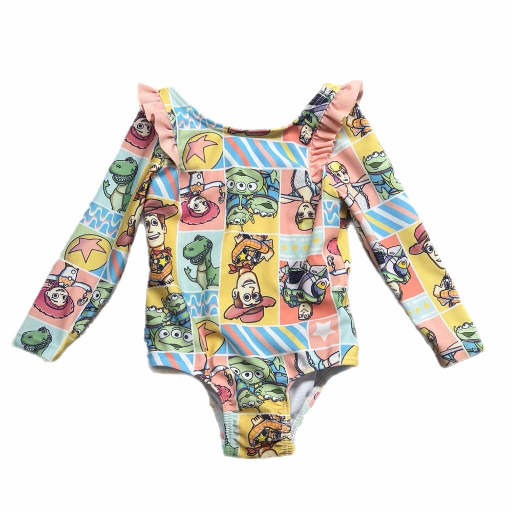 Disney Pixar Toy Story Long Sleeve One Piece Swimsuit Ruffle Back Bow 12M
